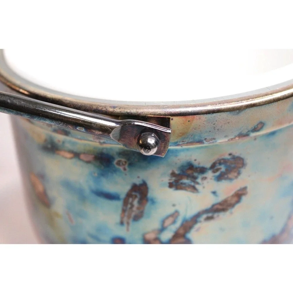 Vintage Antique Silverplated‎ Newport Swing Top Ice Bucket Milk Glass Interior